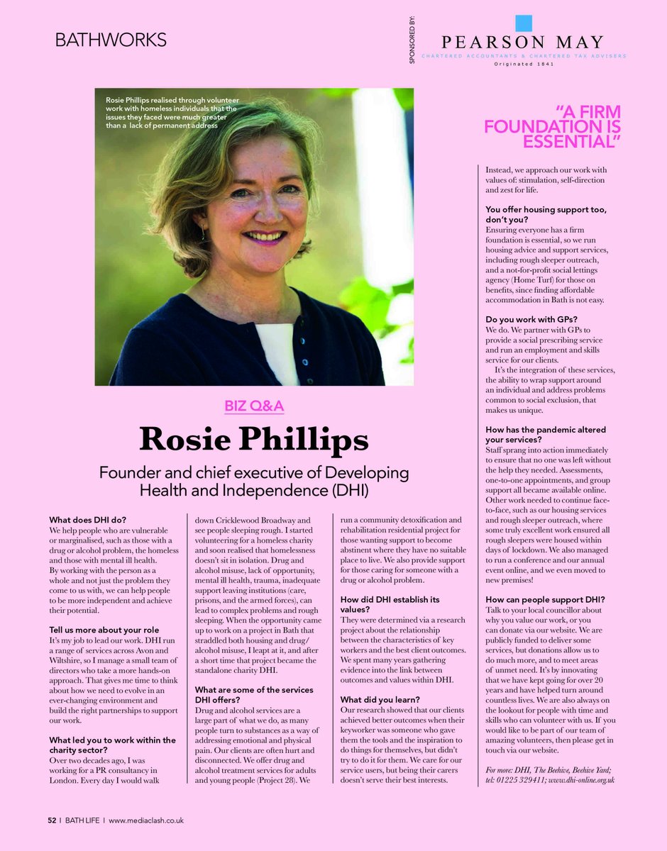 Every issue we bring you fascinating interviews with the best of Bath's business brains like this catch up with Rosie Phillips giving insight into the invaluable community work of <a href="/dhi_online/">Developing Health & Independence (DHI)</a>