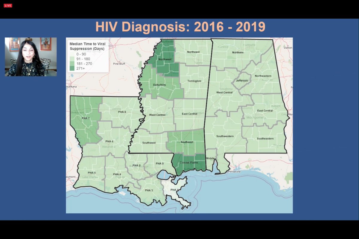 myhelfy's tweet photo. Here's @AadiaMd sharing data at #CROI2021 on how long it takes for PLWH to become virally suppressed in Alabama, Louisiana, and Mississippi. Big improvements in recent years in all states, but still a ways to go, with localized pockets still in need of a lot of help. https://t.co/XpfPIpbmZe