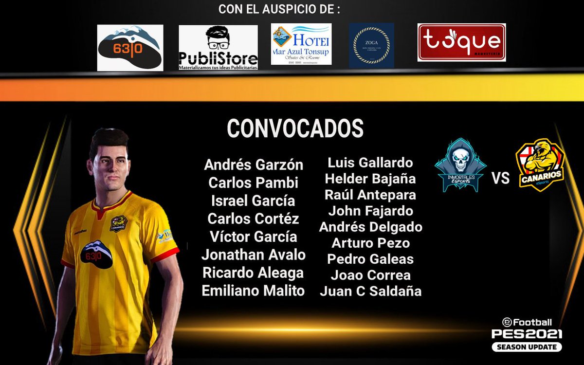 Lista de convocados para nuestro 2do partido🎮⚽🥅

Hoy juega el canario frente Inmortales Esports a partir de las 21:45 y lo puedes disfrutar junto a nosotros en la página oficial de la Liga Ecuatoriana de Pes.. 
<a href="/kfcecuador/">KFCEcuador</a> <a href="/CinemarkEC/">Cinemark Ecuador</a> <a href="/lepesOficial/">Liga Ecuatoriana de eFootball PES</a>