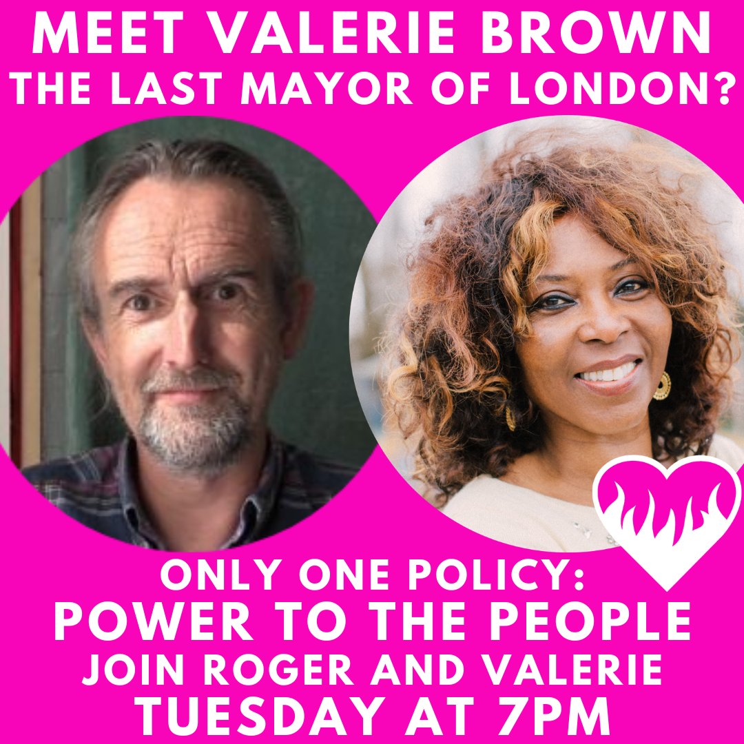 Join me tomorrow at 7pm. I only have one policy: To give power to the People of London. I'm an ordinary Londoner, like you. I'm a mother and grandmother. Politicians have failed us. The people can make better decisions. us02web.zoom.us/meeting/regist… #CitizensAssemblies #BurningPink