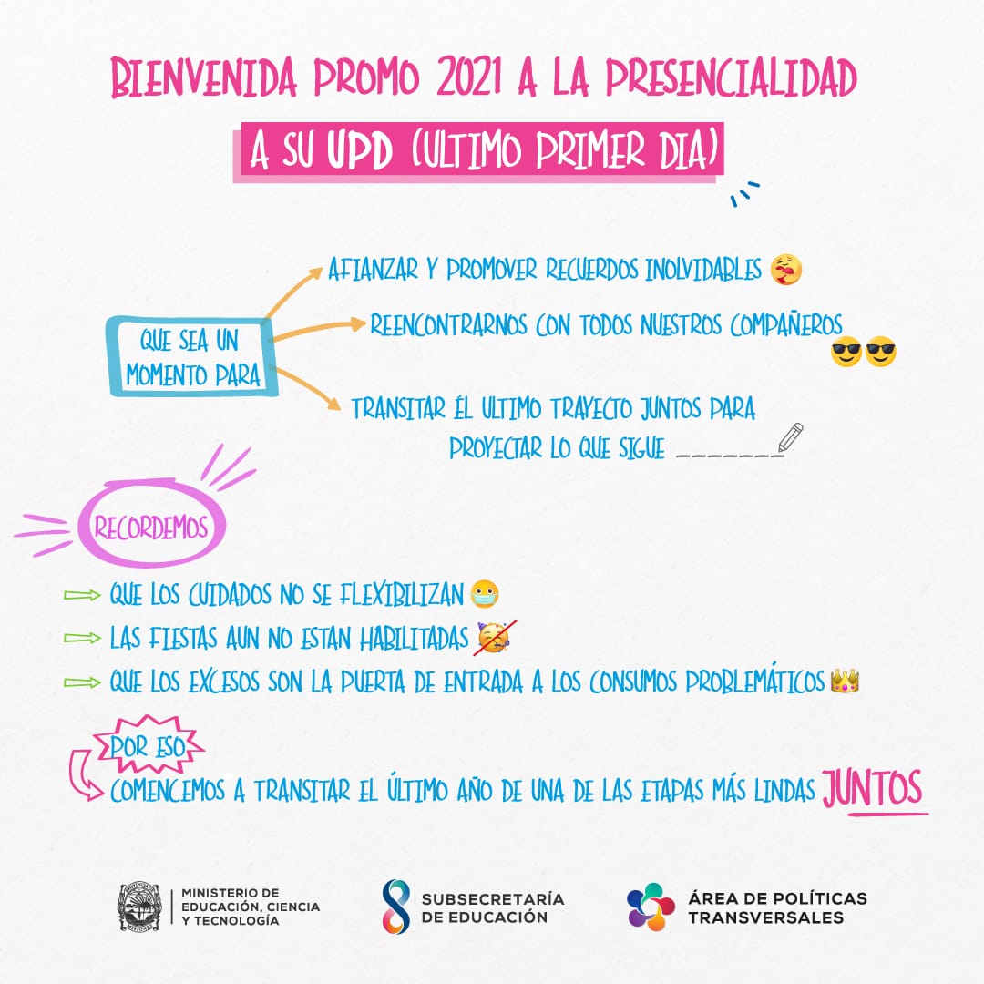 👏💪Bienvenidos a los estudiantes miembros de la #Promo2021 🎓. Que el último primer día (UPD) sea un momento para: afianzar, reencontrarnos y transitar juntos. 
#UPD
#VolvemosAClases
<a href="/miguel_sedoff/">Miguel Sedoff</a> <a href="/herrerayflia/">Oscar Herrera Ahuad</a> <a href="/linares_cielo/">Cielo Linares</a>