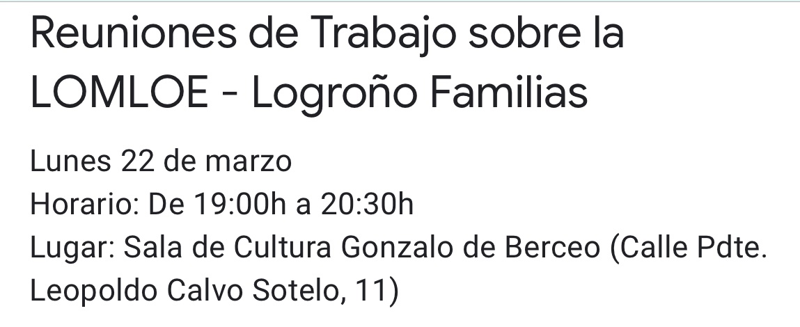 AmpaComercio's tweet photo. Reuniones de la consejería de educación con las familias para explicar la nueva ley de educación. 
Apuntarse en este formulario:
https://t.co/BNABKD4fSj https://t.co/ncPr9lMRiW