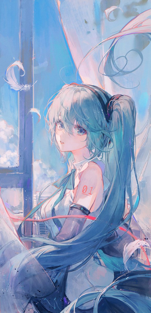 hatsune miku 1girl solo long hair twintails shirt skirt detached sleeves  illustration images