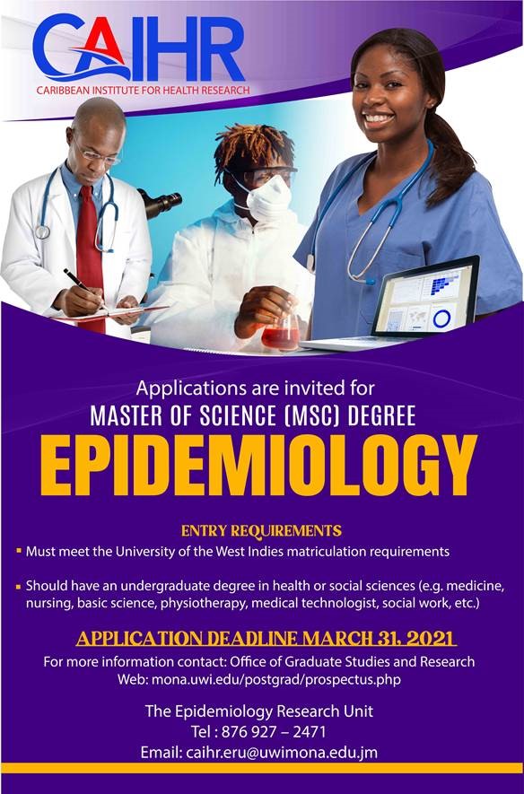 Applications are invited for the Masters of Science Degree in Epidemiology. Learn more about the course at uwi.edu/caihr/training… #caihrtraining