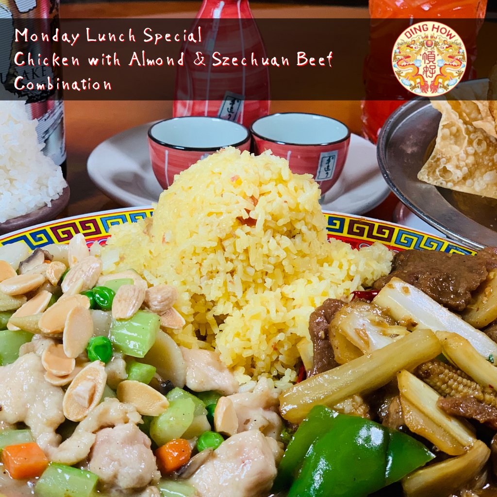 DingHowSA's tweet image. Monday means you don't want to have to do dishes! Don't worry, we will do them for you! Come dine with us for lunch! We have our Monday Lunch specials to get you through it! Lemon Chicken, Sweet and Sour Pork, Szechuan Beef, and Chicken with Almonds!