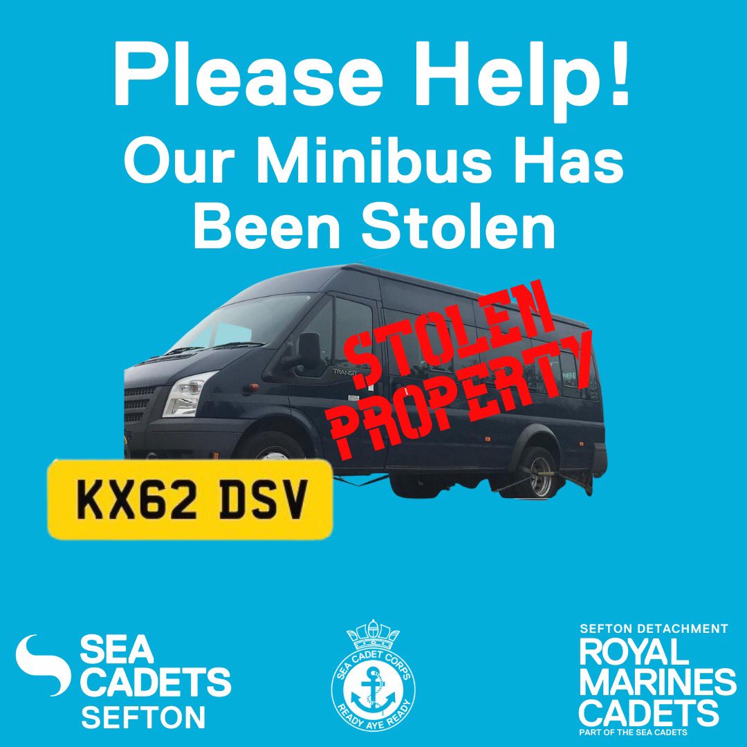‼️ STOLEN MINIBUS ‼️

Thieves have broken into our Unit and stolen our minibus, which is absolutely vital to in providing opportunities to our young people post-lockdown!

Please make this too hot to handle.

<a href="/seftoncouncil/">Sefton Council</a> <a href="/hms_mersey/">HMS MERSEY</a> <a href="/MerseyPolice/">Merseyside Police</a> <a href="/champnews/">Champion Newspaper</a> <a href="/LivEchonews/">Liverpool Echo</a>