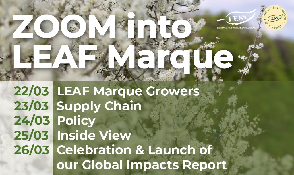LEAF_Farming's tweet photo. 🌟Zoom into LEAF Marque: ideas, insights &amp; inspiration🌟

📅22-26 March

Don’t miss our 5 day programme of virtual events shining the spotlight on the farmers, businesses &amp; policy makers  driving more #ClimatePositive farming through #LEAFMarque🌱

👉https://t.co/XUzbi8l4Oy https://t.co/nDxGTWUVDD
