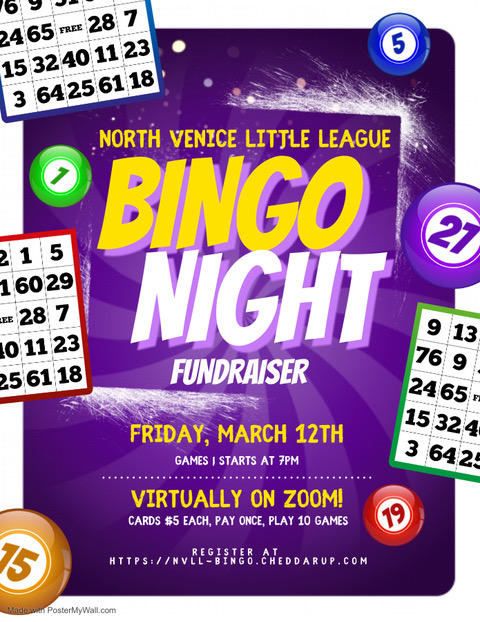 NVeniceLL's tweet photo. BINGO! 

#NVLL is holding our first fundraiser of the Spring- a Virtual Bingo Night!

Cost is $5 a card, and drinks are on the house- your house :)

Please go to https://t.co/opwn58LEOQ. to learn more https://t.co/4TTD451OP5