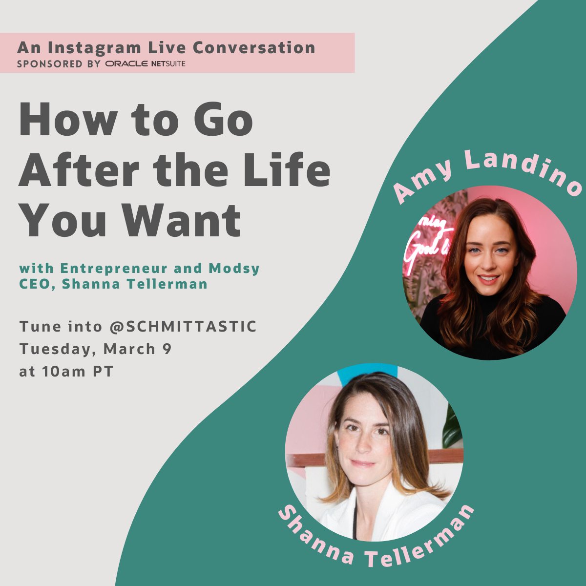 Schmittastic's tweet photo. #Ad I’m going LIVE on my Instagram tomorrow with a fellow entrepreneurial soul and CEO of @modsy, @ShannaWP! I’m so excited to dig into her business and her journey from investor to investee. Big thanks to @NetSuite for bringing us together. Tune in at 10 AM PT! #NetSuitePartner https://t.co/7iixGlwlPT