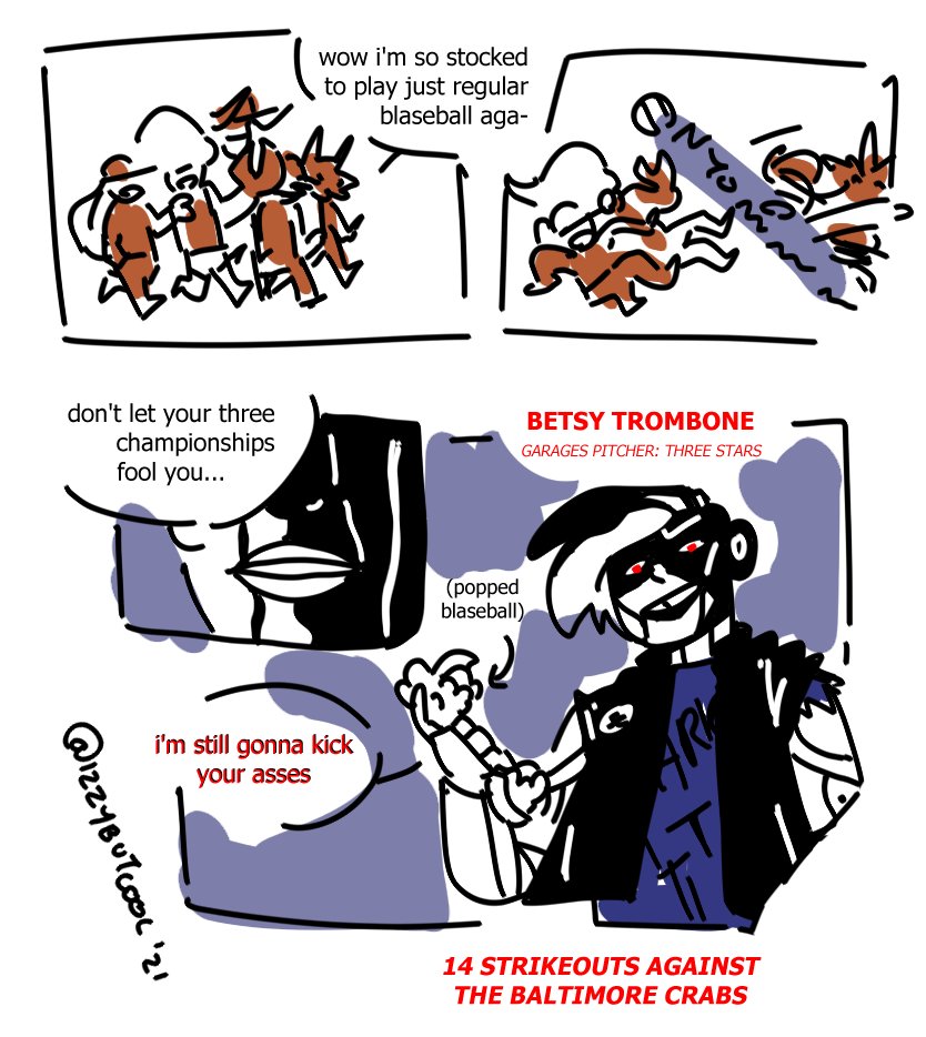 what a first game for <a href="/TheSeaGarages/">the seattle garages</a> here's a sloppy comic about betsy trombone #blaseball