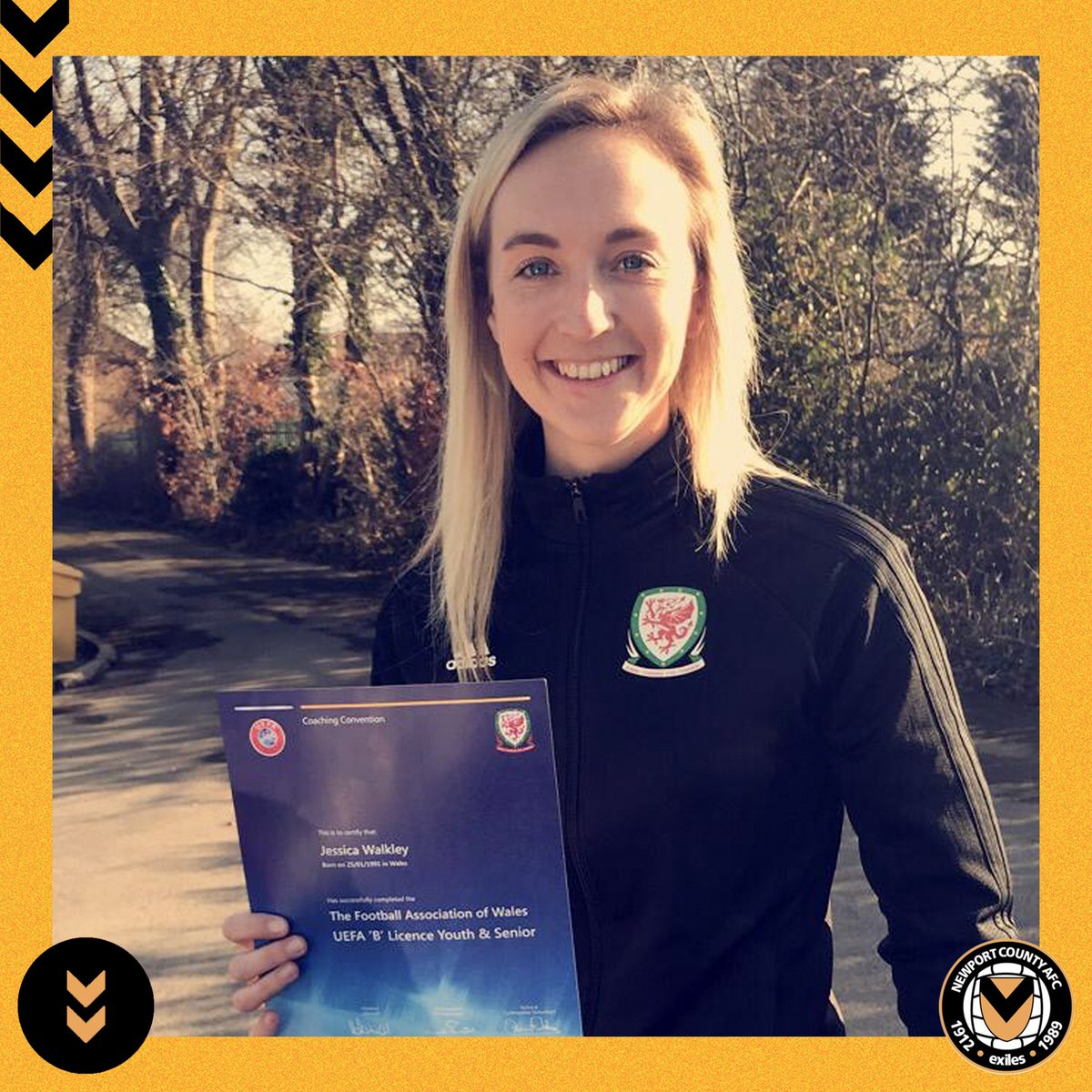 NewportCounty's tweet photo. Newport County AFC academy coach Jess Walkley will be answering your questions live on our Facebook page tomorrow evening.

📲Send in your questions using #ExilesMatchdayLive.

⏰Tune in from 6:35pm.

#OneClubOneCounty https://t.co/cMF8Z4CUFS