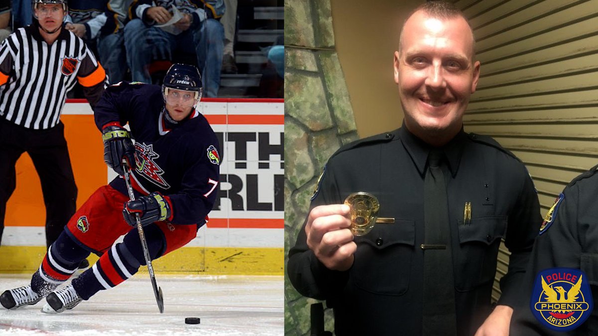 PhoenixPolice's tweet photo. ICYMI: Officer Deron Quint joins us on the @KTAR923 5-0 Info Show to talk about his former professional hockey career. Quint is not the only #PHXPD officer with a career prior to police work. Check out our #BeforeTheBadge video series for more.
LISTEN: https://t.co/d7fQp3cD4W https://t.co/CwRUBBkR5f