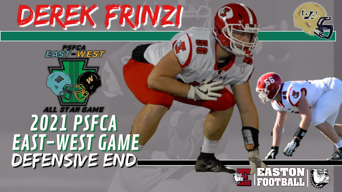 EastonFootball's tweet photo. Congratulations to Derek Frinzi (Sr. - DE) on his selection to the @KeystoneFBCA East-West All-Star Game!

Derek will join Nahjee Adams (Sr. - RB) on the East Squad!

#BeDAWGS https://t.co/Ve6lOf4IKJ