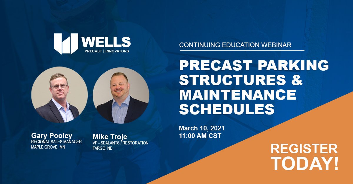 WellsConcrete's tweet photo. There's still time to register for our Precast Parking Structures and Maintenance webinar with Gary and Mike! Reserve your seat today: https://t.co/slNGNWpD4A #webinar #wellseducates #buildsmart #parking #prefabrication #designbuild #precast #concrete https://t.co/jlLegcHssc
