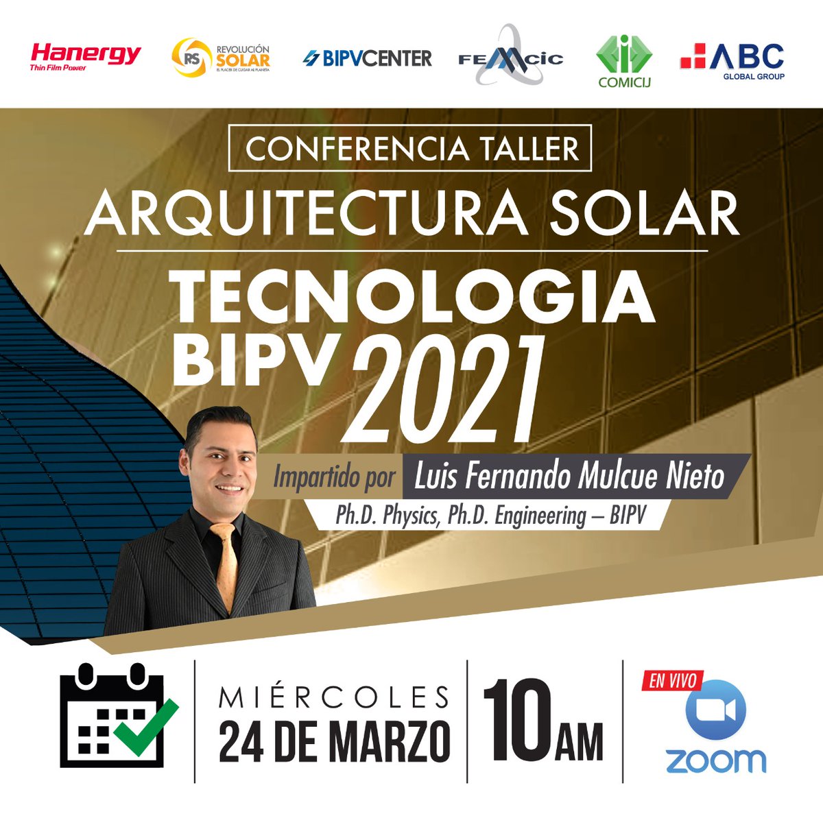 Conoce las Nuevas Tecnologías Arquitectónicas de Aprovechamiento de la Energía ☀️ Solar. 💡
👉 Tejado solar de ALTA Eficiencia
👉 Invernaderos Fotovoltaicos
👉 Módulos Solares FLEXIBLES
👉 Muros SOLARES y PAVIMENTO SOLAR
revolucionsolarbipv.com/evento/