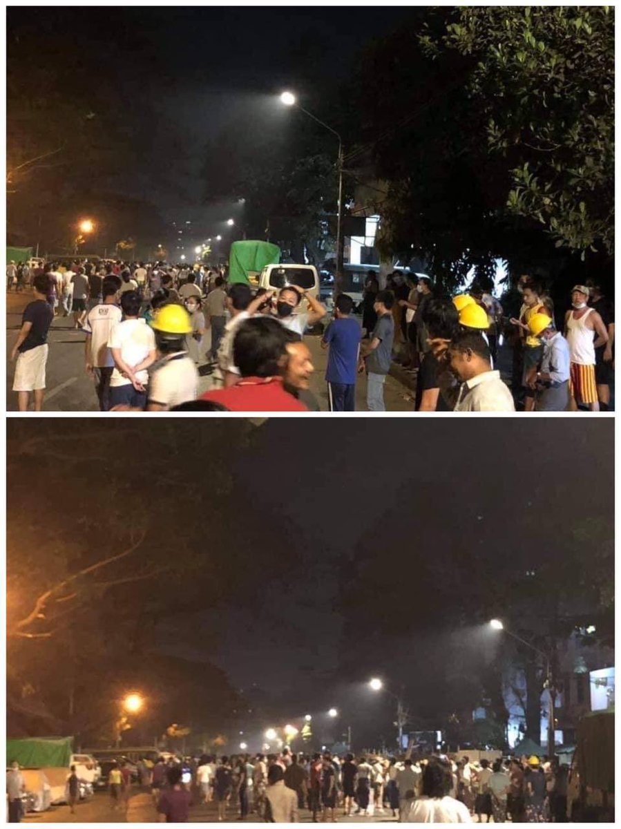 noreen_linn's tweet photo. People from various townships in Yangon are trying to help the young protesters trapped in Sanchaung.  Some people marched to Sanchaung township and some townships took to the streets.
STOP SIEGE
 #WhatsHappeningInMyanmar
#Mar8Coup https://t.co/ilMojeVHDx