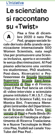 500wsPisa's tweet photo. Pisa Pod is in the news again! This time with the launch of TWIST (Top Women in Science Talk) on #InternationalWomensDay #internationalwomensday2021  - check it out on our YouTube channel! https://t.co/ipEAYFKFDa