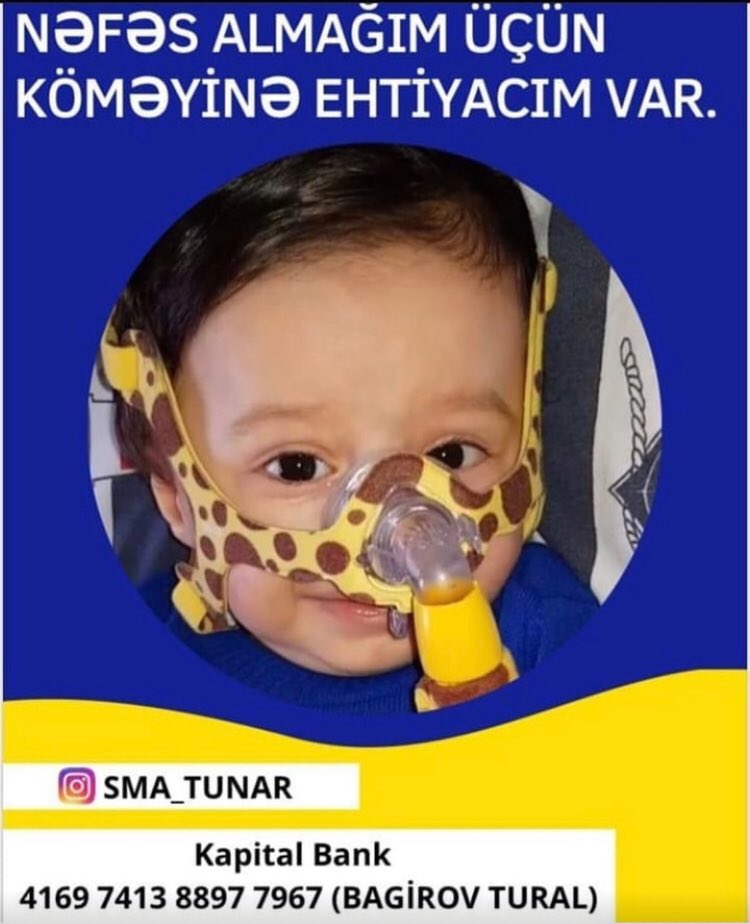 Aygun20012's tweet photo. Tunar 1 yaş 2 aylıqdır. SMA xəstəliyindən əziyyət çəkir. Aparatla nəfəs alır. Tunarın sağalması üçün ilk növbədə ona, xarici dövlətlərdə mövcud olan  ZolgenSMA  vurulmalıdır. #sma_tunar 
#TunaraNefesOl @1VicePresident https://t.co/L3AhB9HVXG
