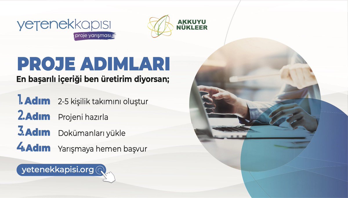 En başarılı projeyi ben üretirim diyorsan; 2-5 kişilik takımını oluştur, projeni hazırla ve Akkuyu NGS Proje Yarışması ile bu heyecana sen de ortak ol! <a href="/tccbiko/">T.C. Cumhurbaşkanlığı İnsan Kaynakları Ofisi</a> <a href="/TCEnerji/">T.C. Enerji ve Tabii Kaynaklar Bakanlığı</a>

🗓️ Son Başvuru Tarihi: 28 Mart 2021