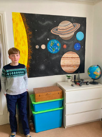 HaggerstonSch's tweet photo. Aspiring astrophysicist Ivo, who is in Year 7, created this amazing painting during lockdown. He was inspired by a National Geographic book about planets, solar systems and galaxies. Great work! https://t.co/aKXeVcWmMn
