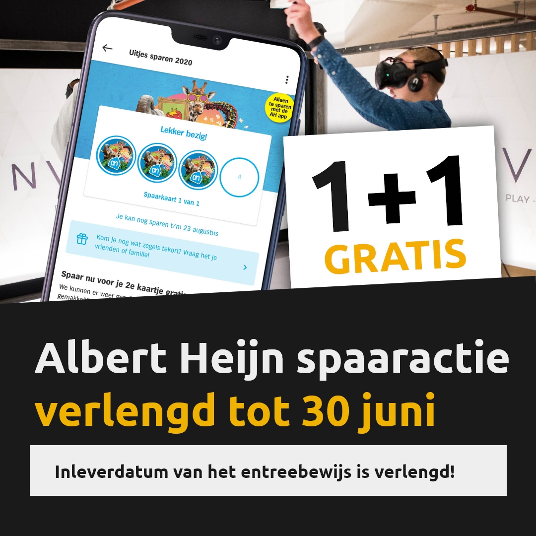 Update over de Albert Heijn spaaractie voor een extra voordelig uitje bij Enversed! Het inleveren van het 2de gratis entreekaartje is verlengd van 31 maart tot 30 juni 2021. We hopen jullie snel weer te mogen ontvangen in ons VR center.
#spaaractie #vr #virtualreality #uitje