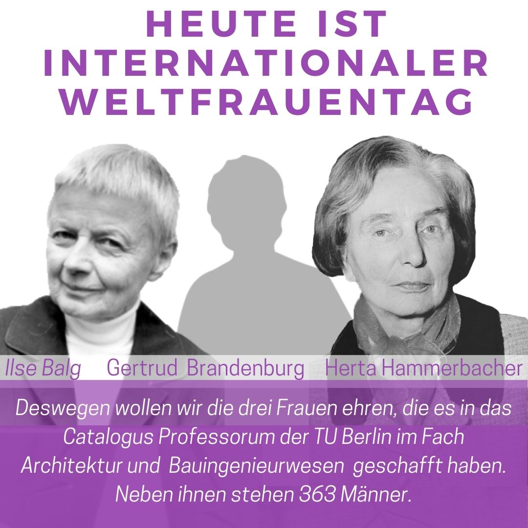 Ilse Balg, Gertrud Brandenburg und Herta Hammerbacher:
Im Catalogus Professorum der <a href="/TUBerlin/">TU Berlin</a> bislang allein neben 363 Männern im Fachbereich #Architektur und #Bauingenieurwesen

#Frauenkampftag #womeninarchitecture #wiaberlin