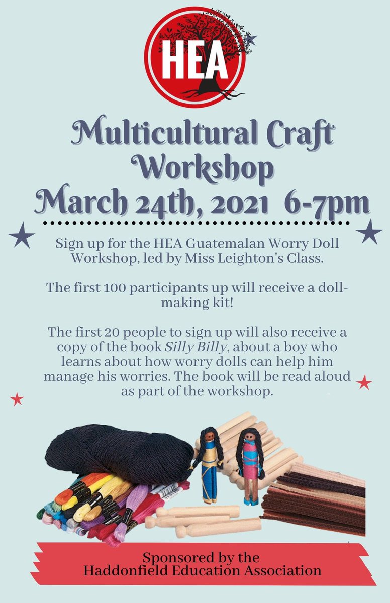 HaddonfieldEA's tweet photo. Sign up for the HEA sponsored Guatemalan Worry Doll Workshop here:

https://t.co/K6ihSfaSse https://t.co/GoNKsG4Ojt