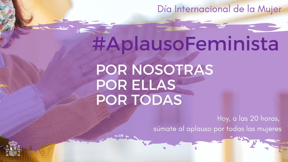 Este #8M2021 seguimos reivindicando la igualdad plena desde los balcones, portales, centros de trabajo, desde donde quieras. Únete a las 20:00 horas al #AplausoFeminista: 

💜Contra la violencia machista
💜Por el mismo salario a igual trabajo
💜Por más corresponsabilidad familiar