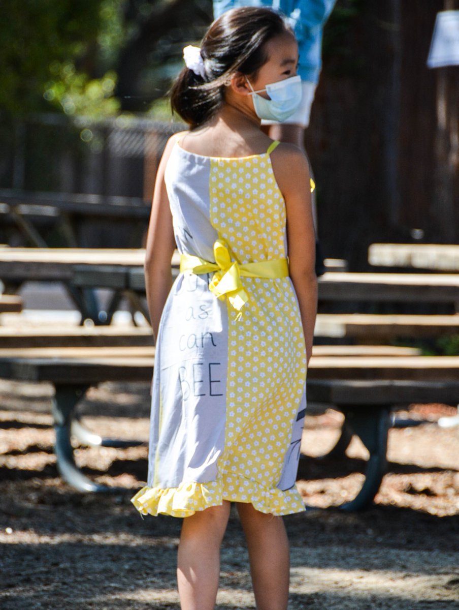Necessity is the mother of creativity! Phoebe S. @covingtoncayote, <a href="/lasdk8/">LASDK8</a> and her cute-as-a-bee dress -- designed around the print she fell in love with in our Fashion Design Program.