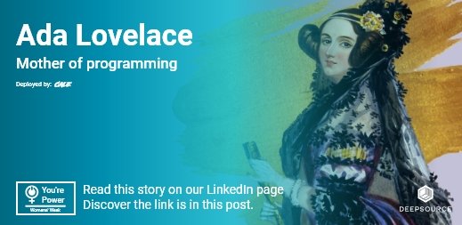 DeepsourceInc's tweet image. Day 1: Ada Lovelace, Mother of programming.
Follow #MujerEresPower and discover more posts about womens' contributions in IT.
#100DaysOfCode #freeCodeCamp #womenempowerment #InternationalWomensDay 
linkedin.com/posts/deepsour…