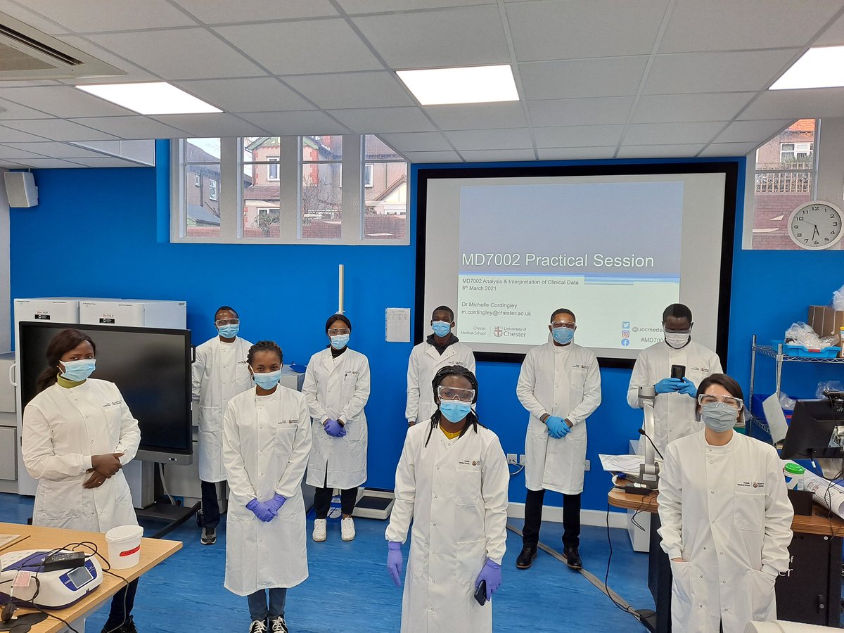M_Cordingley's tweet photo. Great first day back in the labs with PGT students from @UoCMedSchool for #MD7002. Everyone left in good spirits, the masks are hiding the smiles! https://t.co/ar3sY94Hnn