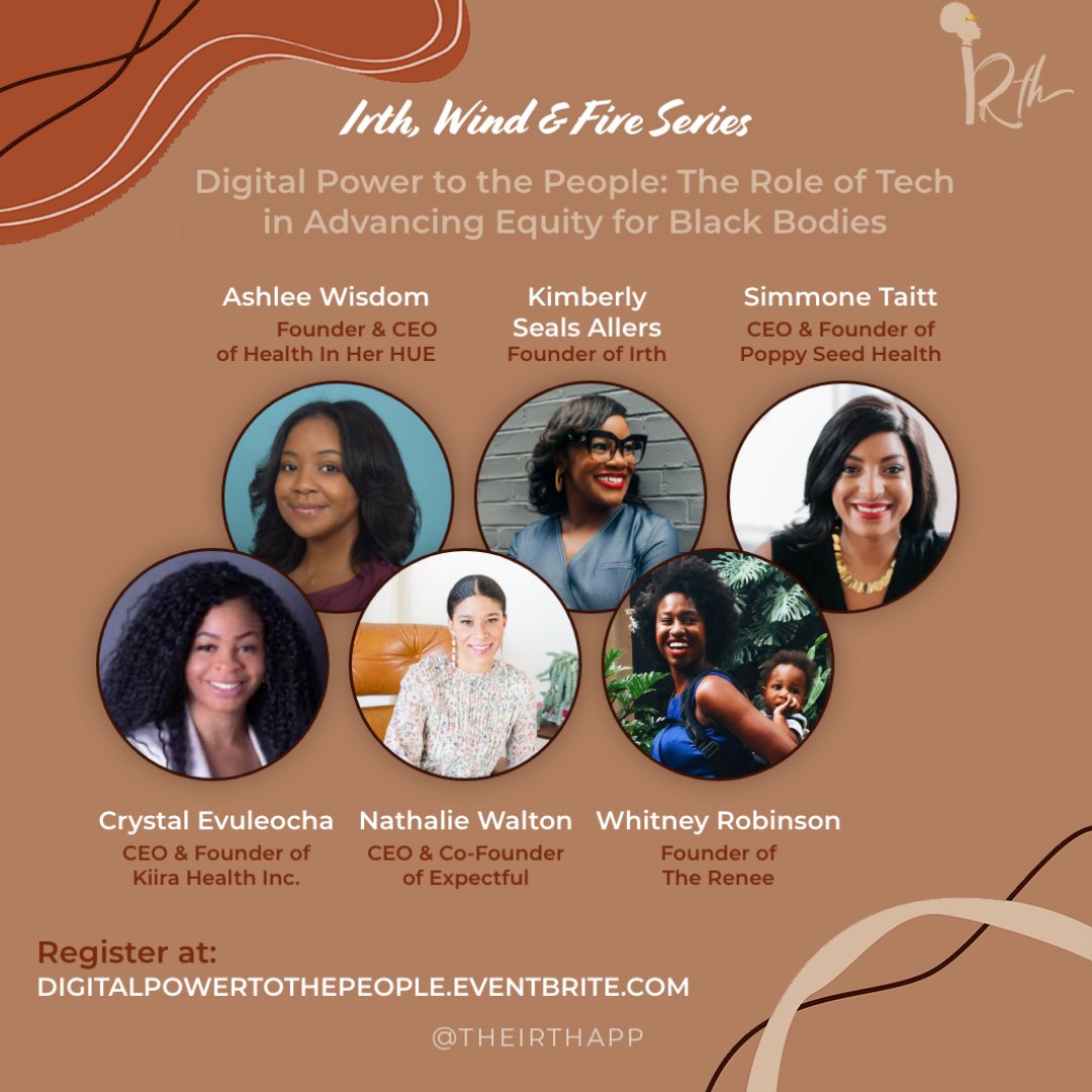 We're celebrating <a href="/IrthApp/">Irth</a>'s launch &amp; #WomensHistoryMonth w/the Irth, Wind &amp; Fire series🔥First: March 11, 6ET-A conversation w/the Black founders in the maternal health space <a href="/HealthInHerHue/">Health in Her HUE ™</a> <a href="/poppyseedhealth/">Poppy Seed Health</a> @getkiira <a href="/Expectful/">Expectful</a> <a href="/_therenee/">The Renée</a> 
Register now: bit.ly/3cgg4sH