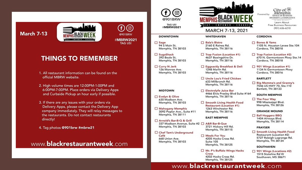 City Of Memphis Be Sure To Your Memphis Black Restaurant Week Photos With Mbrw21 T Co Noxnfftu2f