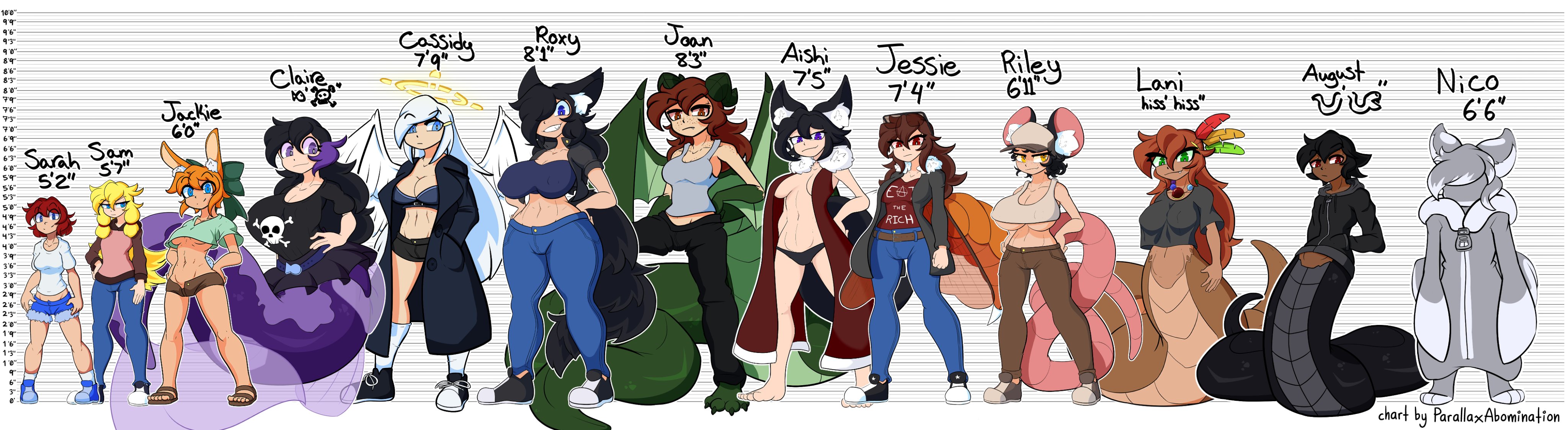 Sarah Walker Here S A Height Chart I Made I Finally Have Enough Refs Of Pretty Much All My Characters To Make A Nifty Cheat Sheet For Just How Big They