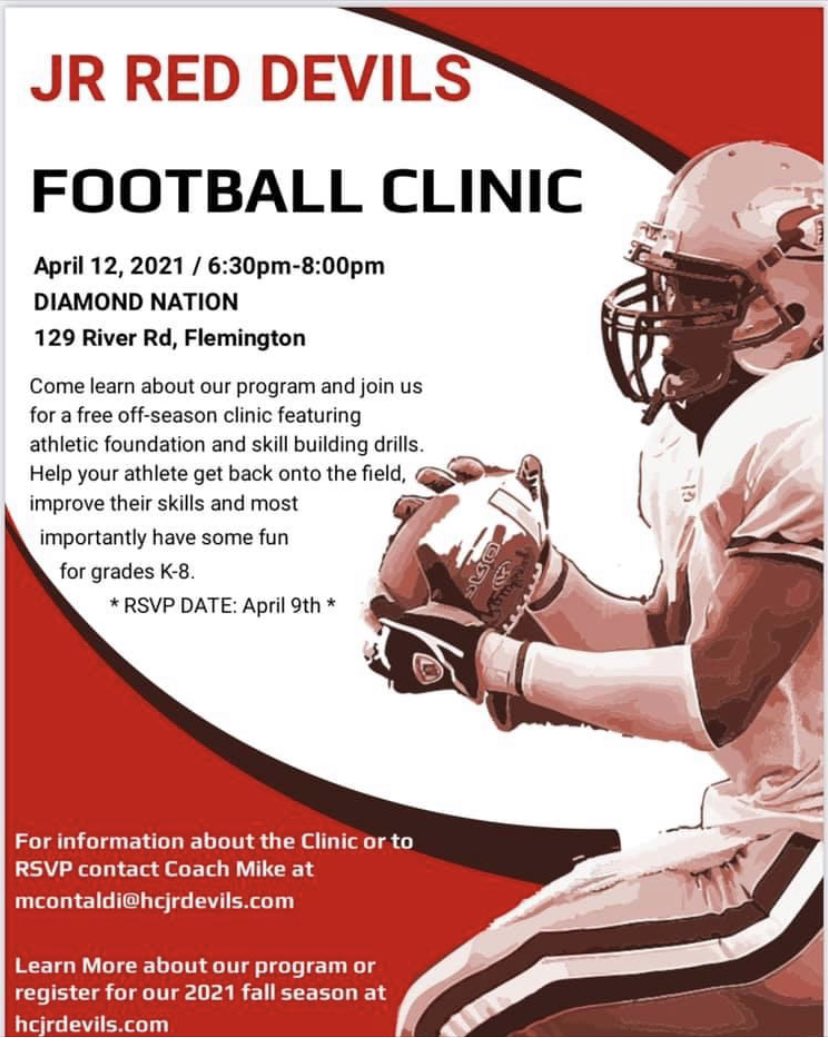 ❗️❗️FOOTBALL FAMILIES❗️❗️ 
We are excited to announce that we will be holding a free football clinic for our upcoming season!!! Don’t miss out and RSVP before it’s too late. 🏈
#GoDevils #jrreddevils