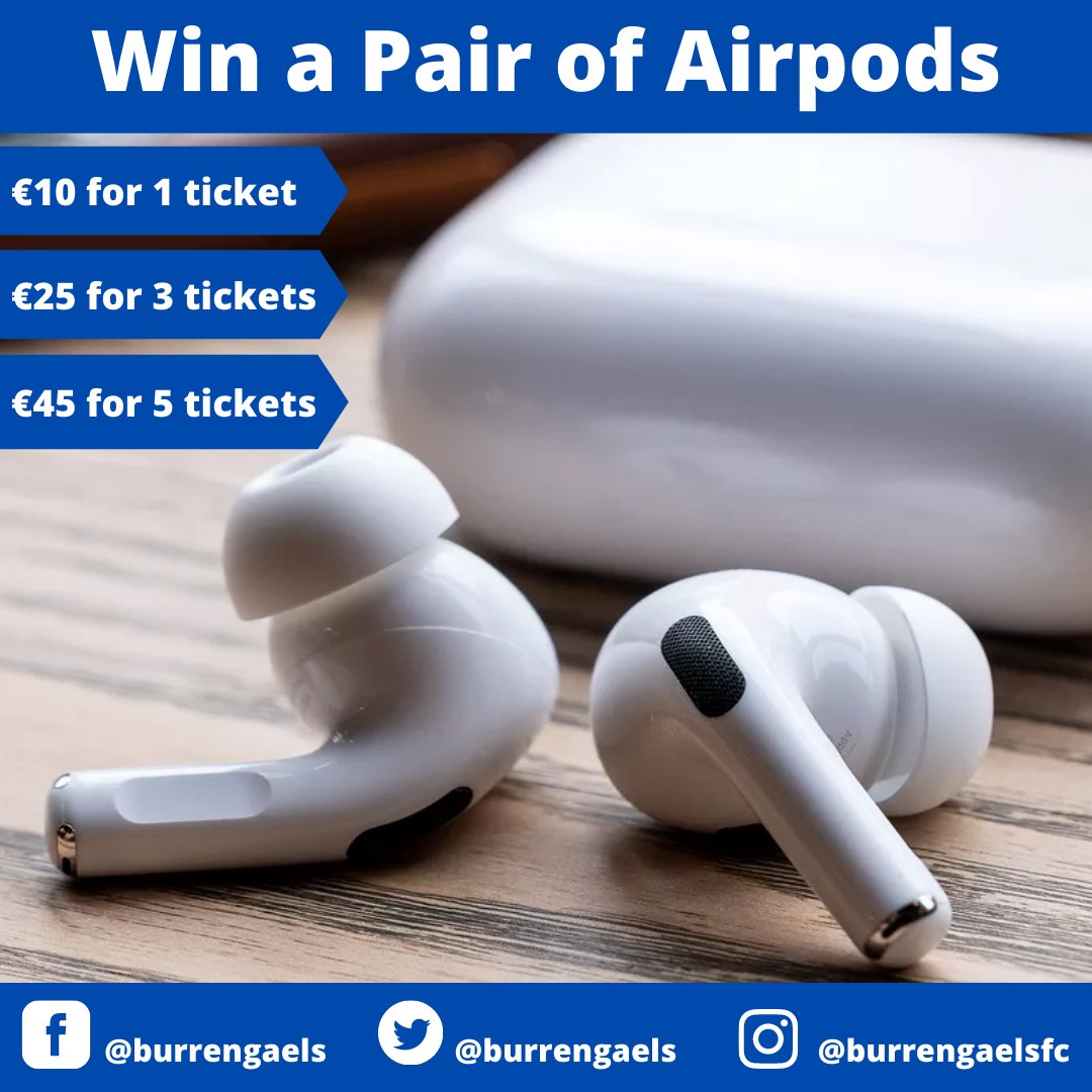 🔥 BURREN GAELS SUPER DRAW🔥

WIN A PAIR OF APPLE AIRPOD'S

Donated by Paul Connole Trading Ltd. 

❗ €10 for 1 ticket
❗€25 for 3 tickets
❗€45 for 5 tickets

To enter follow the link loom.ly/JUvEPAU

Keep an eye on our social media for more prizes to be added.