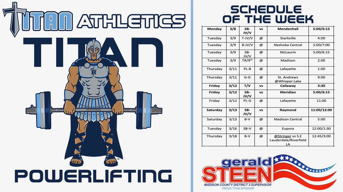 Lots of happenings at RHS this week and into Spring Break.  Check the schedule and get out to support your Titans and Lady Titans!  #TheLand
