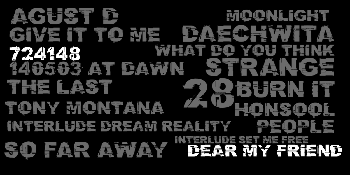 While 724148 is in the middle of the Agust D mixtape, signaling a shift from outward narrative (proving himself) to inward (to mental health), Dear My Friend is the last track of D-2, finishing off the introspective journey Yoongi takes accepting his past and his future.+