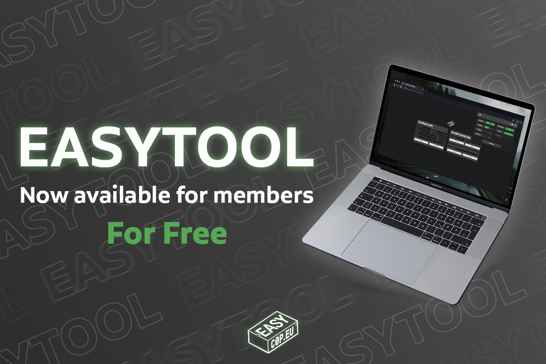 EASYTOOL IS OUT NOW!🚀
TO HELP OUR MEMBERS SECURE THE MOST LIMITED SNEAKERS ON:
SOLEBOX/SNIPES/ONYGO/ZALANDO/SNEAKERSNSTUFF/NAKED

🎁GIVEAWAY🎁
- 1 x YEARLY EASYCOP MEMBERSHIP

RULES:
- FOLLOW <a href="/easycopeu/">EASYCOPEU</a> and <a href="/easycopeutool/">easytool</a>
- LIKE AND RETWEET THIS TWEET
- TAG 2 FRIENDS
ENDS: 15/03