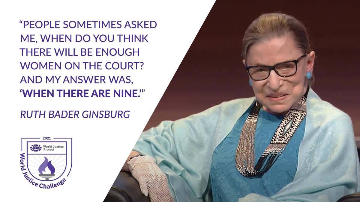 TheWJP's tweet photo. Delighted to announce the Ruth Bader Ginsburg Legacy Prize on #IWD2021—awarded to the #WJChallenge 2021 finalist best exemplifying the fight against inequality and gender-based discrimination.

🏆 More: https://t.co/HShSMB9s2w

▶️ RBG on women and the law: https://t.co/BC57Z2sV44 https://t.co/rbMMSHYRl9
