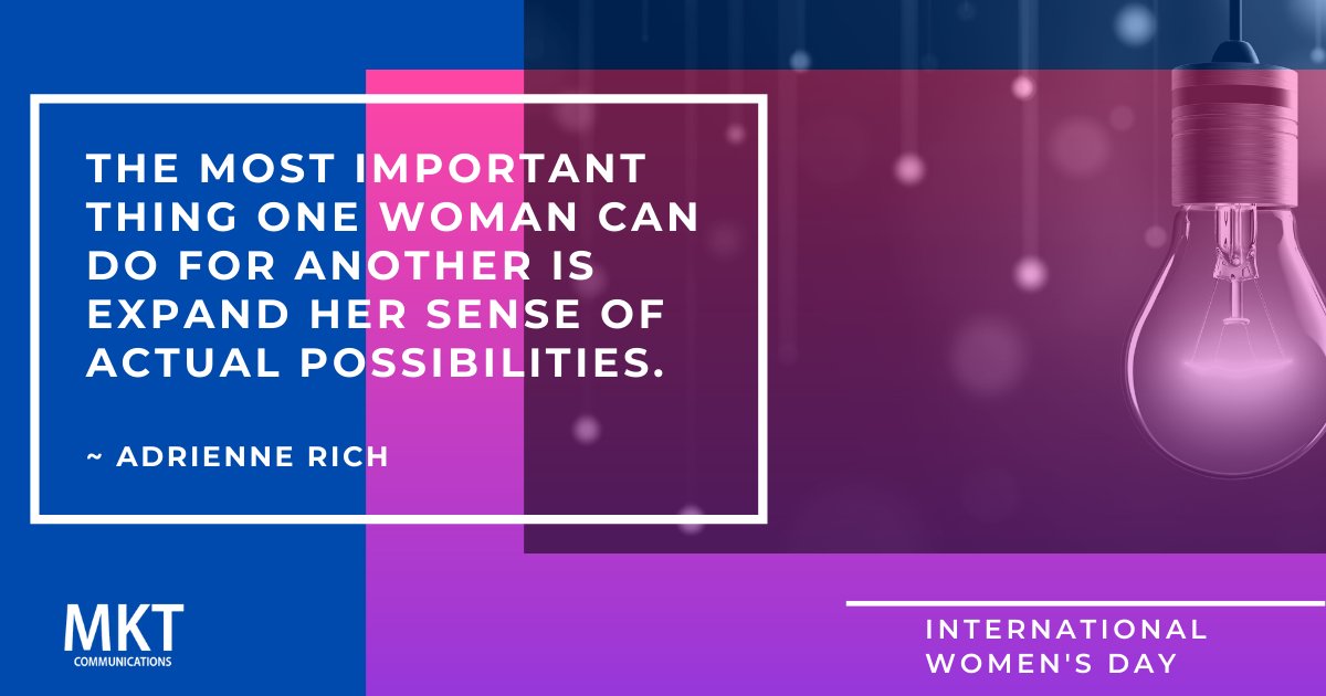 "The most important thing one woman can do for another is expand her sense of actual possibilities." ~ Adrienne Rich

#choosetochallenge #iwd2021 #internationalwomensday #internationalwomensday2021 #calgary #calgarymarketing #mktcommunications #mktcoms #possibilitiesareendless