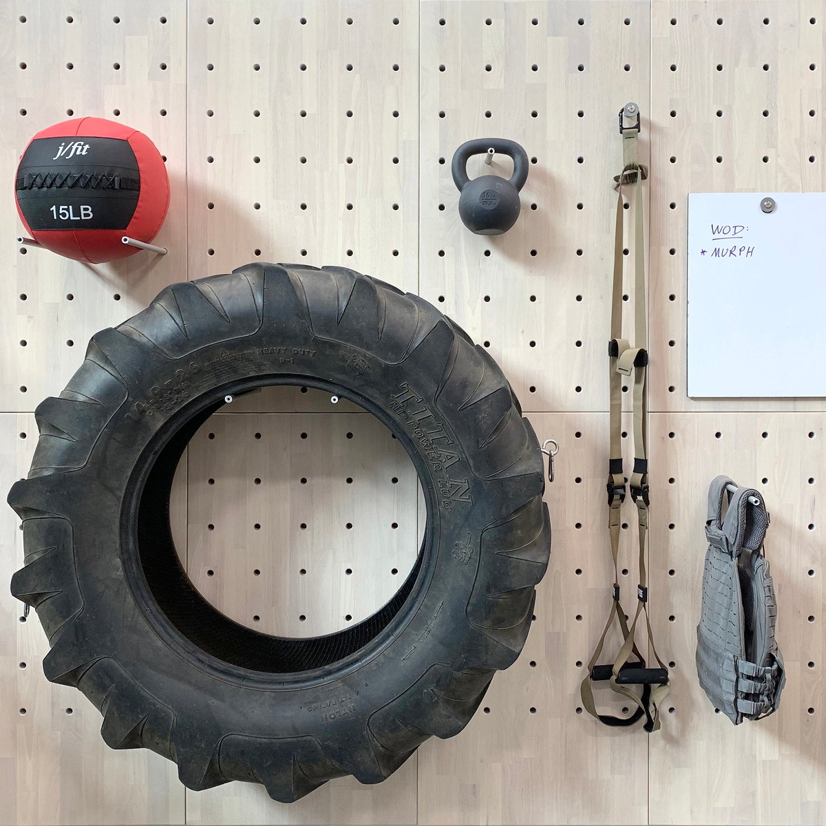 Securely store and display ALL of your fitness equipment with #myWall. A single panel can support more than 4,000lbs. The panels can be wall-mounted or free-standing. 

Hang weights, ropes, shelves, motivation boards, or anything that fits your lifestyle.