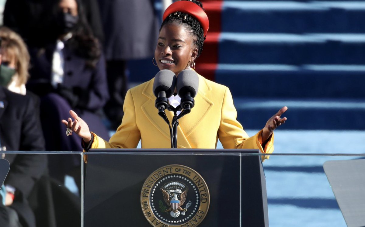 Amanda Gorman reciting her Inauguration Poem