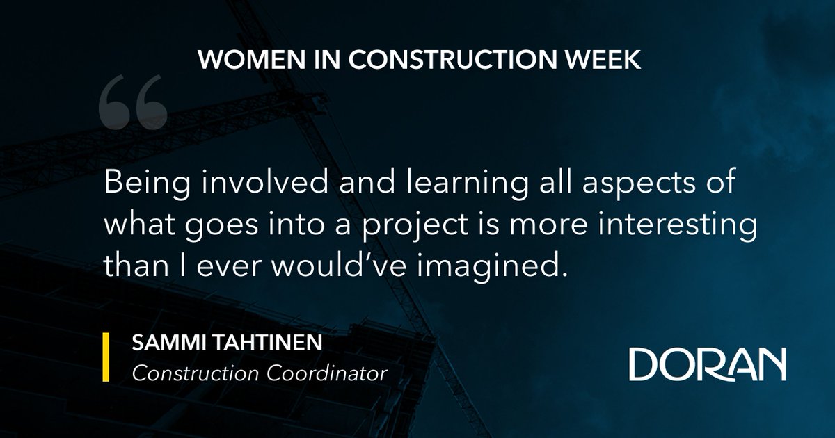 DoranCompanies's tweet photo. In honor of Women in Construction Week and International Women’s Day, we’re celebrating the talented women in our industry, their accomplishments and what they love about their jobs! #WICWeek2021 #IWD2021 #teamdoran https://t.co/NYCaNbCeHU