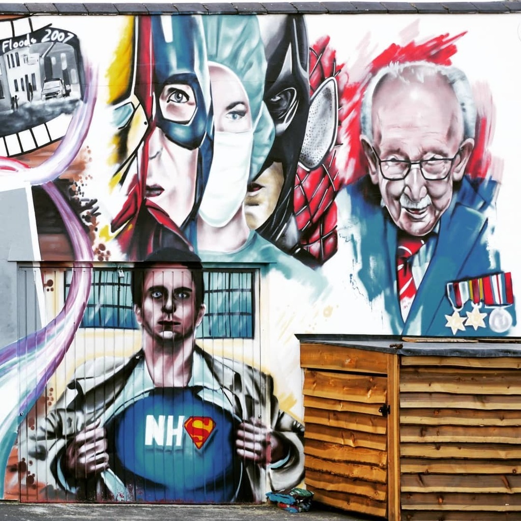 Spotted this art work for the first time yesterday while walking around #Kingsholm. Love it! Fantastic artistic tribute to the heroes of the past year. 

#gloucester #streetart #thankyounhs #captaintommoore #nhssuperheroes #urbanart #lovegloucestershire … instagr.am/p/CMKoYp-JeMr/
