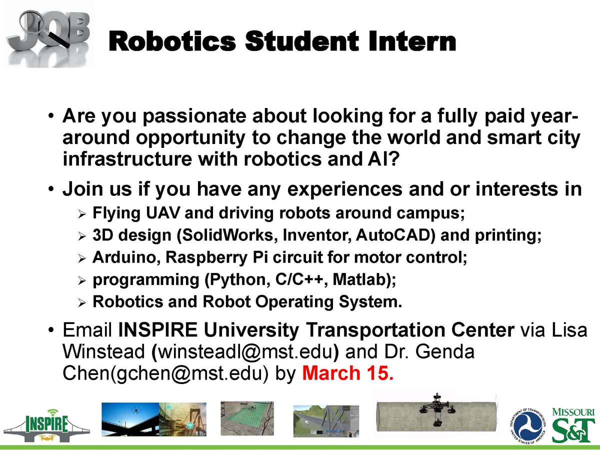 MST_CII's tweet photo. The Center for Intelligent Infrastructure is looking for a year-round Robotics Student Intern. https://t.co/hEloyolY45