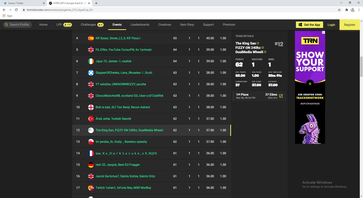 37 kill win in Hype CUp lmao(top 12)