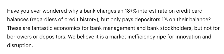 mengxi's tweet photo. This was part of a memo from USV investing in LendingClub in 2011. Started to see similar thesis all over again. History doesn't repeat but it often rhymes. https://t.co/xGYZNCiJXc