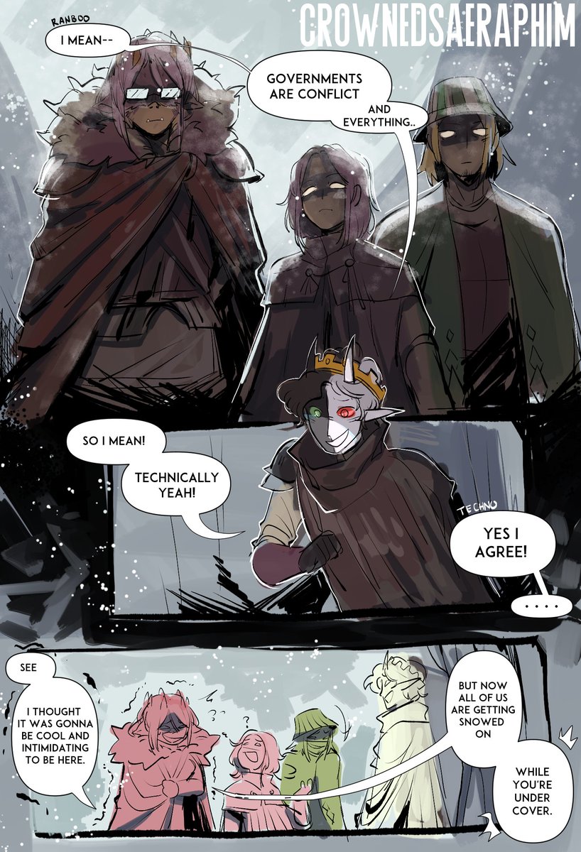 CrownedSaeraph's tweet photo. Saw everyone screaming bout Techno streaming on here and It got me to actually sit down and watch a techno stream WHEEZE
Lookit I love this part sm with them just standing there as snow fell on them https://t.co/Gbr8vrh9KW