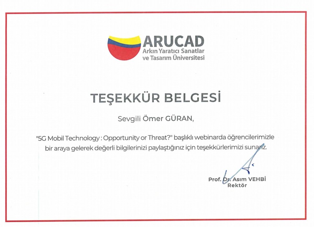 ARUCAD'ın Sayın Rektörü Prof. Dr. Asım Vehbi'ye ve Sayın Dekanı Pınar Eraslan Yayınoğlu'na teşekkürlerimi sunarım...
